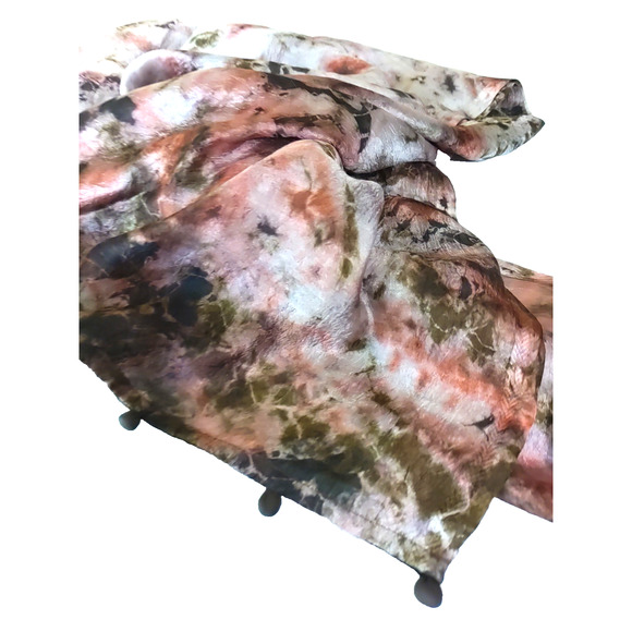 Scarf Rectangle 56 X 20" Brown Orange Gray Silver Sheer Pom Pom Evening - Picture 2 of 6